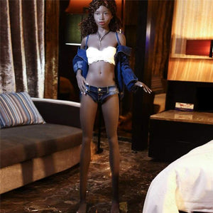 168cm ( 5.51ft ) Flat Breast Black Thin Sex Doll Kama - lovedollshop