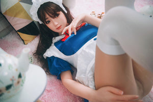 Bezlya Doll 155CM A Cup Blue and White French Maid Costume Silicone Head TPE Sex Doll 2.0 Reality- DieDou - lovedollshops.com