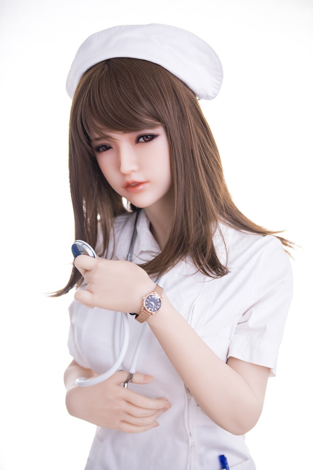 SanHui 158cm small breasts nurse brown hair silicone sex doll-Shiwei - lovedollshops.com